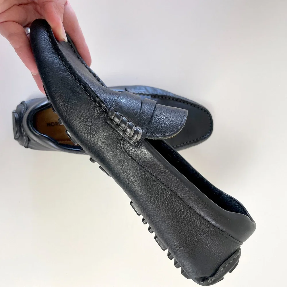 Nordstrom Leather Driving Penny Loafers Mens sz 8 Black Moccasins Mocs Old Money